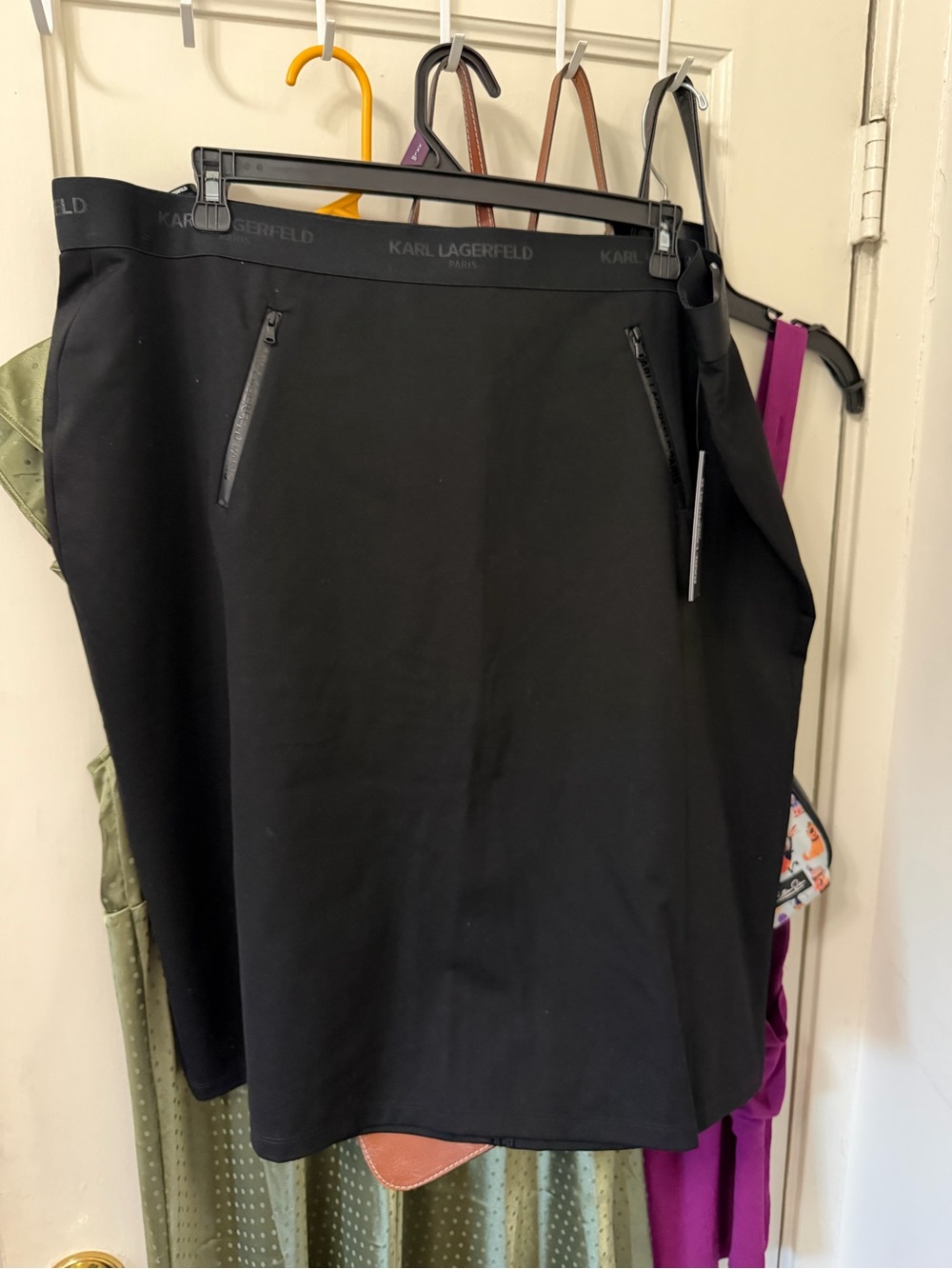 Karl Lagerfeld Black Pencil Skirt with Logo Waistband